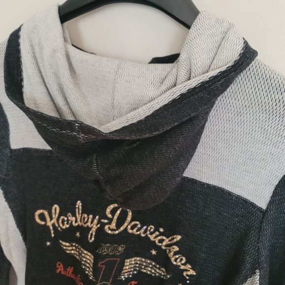 Harley Davidson Gray Thermal Long Sleeve Shirt Stars Stars Pearl Snap Womens XL - Picture 7 of 16